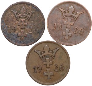 Free City of Danzig, 2 fenigs 1926 - set of 3 pieces