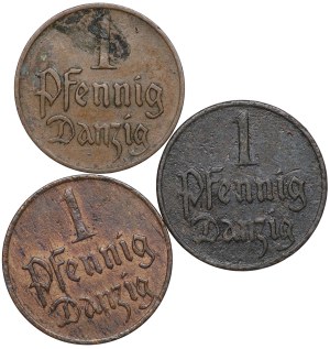 Free City of Danzig, 1 fenig 1923 - set of 3 pieces
