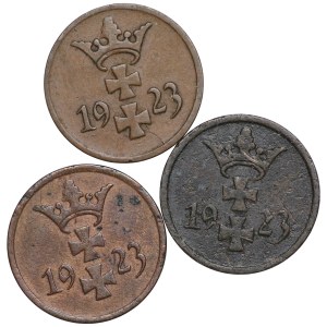 Wolne Miasto Gdańsk, 1 fenig 1923 - zestaw 3 sztuk