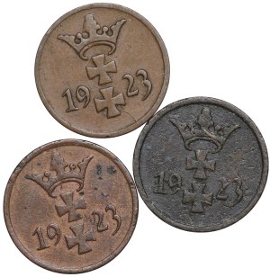 Free City of Danzig, 1 fenig 1923 - set of 3 pieces