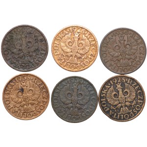 II RP, 2 grosze (3 x 1928, 1935, 1938, 1939) - zestaw 6 sztuk