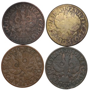 Second Republic, 5 pennies (1923, 1931, 1937, 1939) - set of 4 pieces