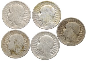 II RP, 2 gold 1932, Head of a woman - set of 5 pieces