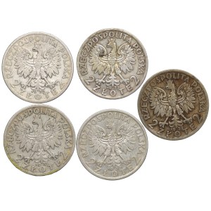 II RP, 2 złote 1932, Głowa kobiety - zestaw 5 sztuk