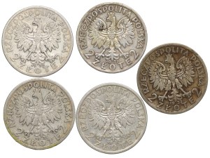 II RP, 2 gold 1932, Head of a woman - set of 5 pieces