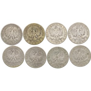 II RP, 2 złote 1933 , Głowa kobiety - zestaw 8 sztuk