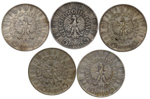 II RP, 5 gold 1936 Pilsudski - set of 5 pieces