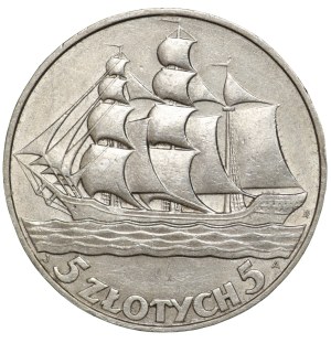 II RP, 5 gold 1936 Sailing ship