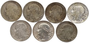 II RP, 5 gold 1933 Head of a woman - set of 7 pieces
