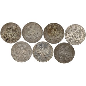 II RP, 5 złotych 1933 Głowa kobiety - zestaw 7 sztuk