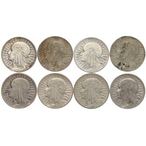 II RP, 5 złotych 1934 Głowa kobiety - zestaw 8 sztuk