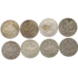 II RP, 5 złotych 1934 Głowa kobiety - zestaw 8 sztuk