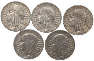 II RP, 10 gold 1932 Head of a Woman ( 4 x BZM, 1 ZZM) Head of a Woman - set of 5 pieces
