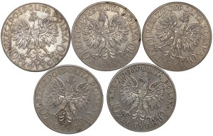 II RP, 10 gold 1932 Head of a Woman ( 4 x BZM, 1 ZZM) Head of a Woman - set of 5 pieces