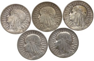 II RP, 10 gold 1932 Head of a Woman ( 4 x BZM, 1 ZZM) Head of a Woman - set of 5 pieces