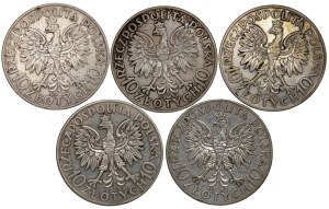 II RP, 10 gold 1932 Head of a Woman ( 4 x BZM, 1 ZZM) Head of a Woman - set of 5 pieces