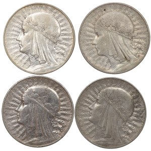 II RP, 10 złotych 1933 Głowa Kobiety - zestaw 4 sztuk