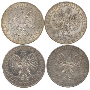 II RP, 10 złotych 1933 Głowa Kobiety - zestaw 4 sztuk