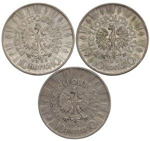 II RP, 10 zloty 1935 Pilsudski - set of 3 pieces