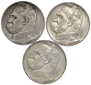 II RP, 10 zloty 1935 Pilsudski - set of 3 pieces