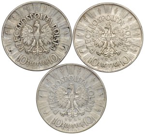 II RP, 10 zloty 1935 Pilsudski - set of 3 pieces