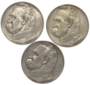 II RP, 10 zloty 1936 Pilsudski - set of 3 pieces