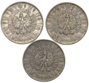 II RP, 10 zloty 1936 Pilsudski - set of 3 pieces