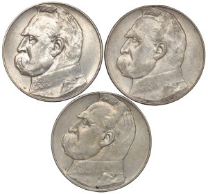 II RP, 10 zloty 1936 Pilsudski - set of 3 pieces