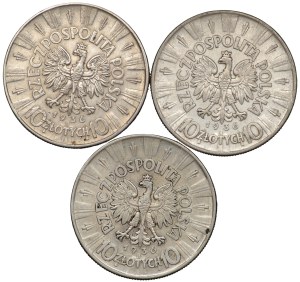 II RP, 10 zloty 1936 Pilsudski - set of 3 pieces