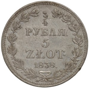 Russian partition, 3/4 ruble = 5 zlotys 1838, MW, Warsaw