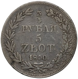 Russian partition, 3/4 ruble = 5 zlotys 1840, MW, Warsaw