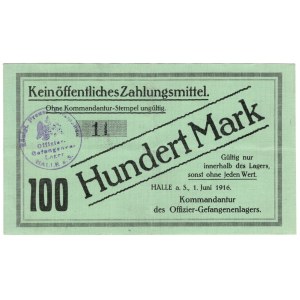 Niemcy, Saksonia-Anhalt, Halle, obóz jeniecki dla oficerów, 100 marek 1916 - bardzo niski numer (11)