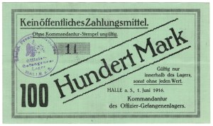 Germany, Saxony-Anhalt, Halle, POW camp for officers, 100 marks 1916 - very low number (11)