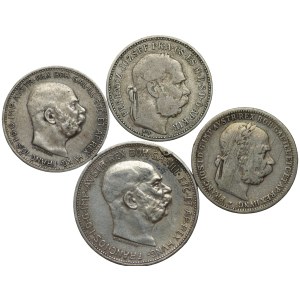 Austria, 3 x 1 korona 1893, 1894, 1915, 2 korony 1913 - zestaw 4 sztuk