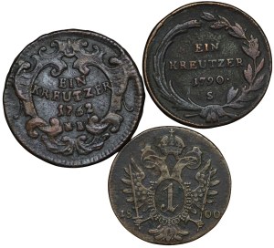 Austria, 1 krutzer 1762, 1790, 1800- set of 3 pieces
