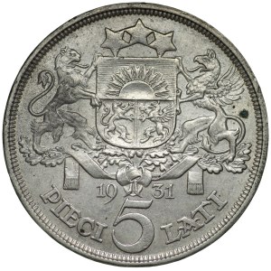 Latvia, Republic of Latvia, 5 Lati 1931