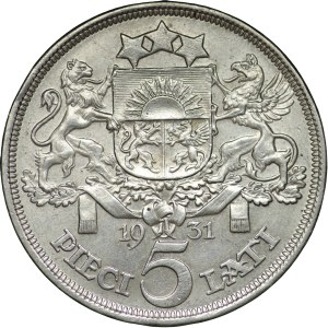 Latvia, Republic of Latvia, 5 Lati 1931