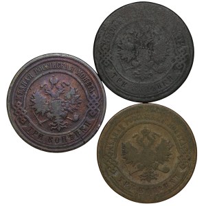 Rosja, 3 kopiejki 1877, 1869, 1910 - zestaw 3 sztuk