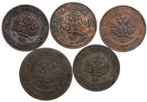 Rosja, 1 kopiejka 1909, 1912, 1914, 1915, 2 kopiejki 1894 - zestaw 5 sztuk