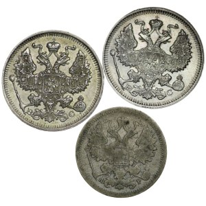 Rosja, 20 kopiejek 1913, 20 kopiejek 1914, 15 kopiejek 1903 - zestaw 3 sztuk