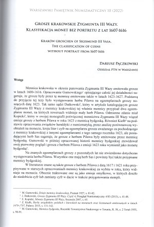 Warszawski Pamiętnik Numizmatyczny 10 - among other things, an interesting article on the Cracow pennies of Sigismund III Vasa. Classification of coins without portrait from 1607-1616 (D. Pączkowski)