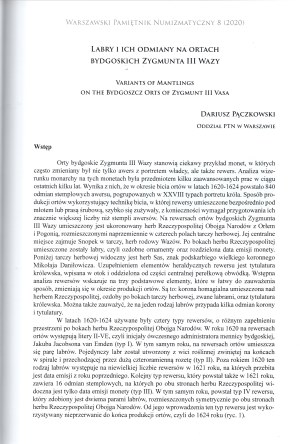 Warszawski Pamiętnik Numizmatyczny 8 - among others, an article on labras and their varieties on the Bydgoszcz orts of Sigismund III Vasa (D. Pączkowski)