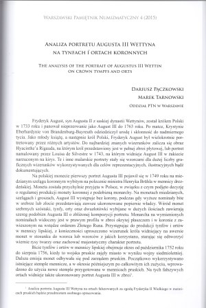 Warsaw Numismatic Diary 4 - among other things, a wonderful analysis of the portrait of August III Vettin on the crown tymphes and orts (D. Pączkowski, M. Tarnowski)