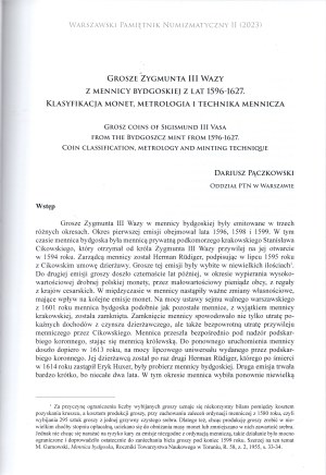 Warsaw Numismatic Diary 10 - including Classification of coins, metrology and minting technique of the pennies of Sigismund III Vasa from the Bydgoszcz mint of 1596- 1627 (D. Pączkowski)