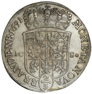Germany, Prussia, Frederick III, 2/3 thaler 1691 ICS, Magdeburg