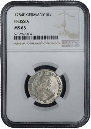 Ducal Prussia, Frederick II the Great, Sixpence 1754 E, Königsberg