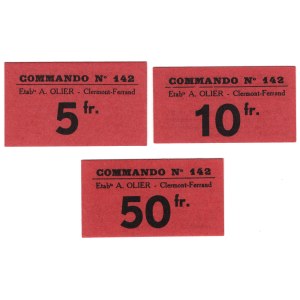 Francja, bony na 5, 10, 50 francs - Commando No 142, A. OLIER, Clermont-Ferrand