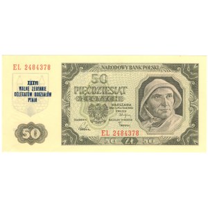50 złotych 1948, seria EL - okolicznościowy nadruk XXXVI Walne Zebranie Delegatów Odziałów PTAiN