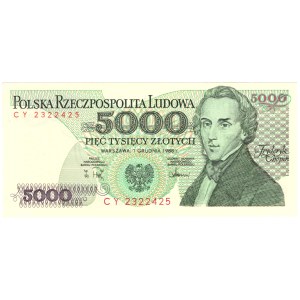 PRL, 5000 złotych 1988, seria CY - rzadsza seria