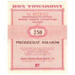 PEWEX - Bon Towarowy 50 dolarów 1960 - seria Dc, fałszerstwo na bonie 50 centów 1960